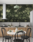 Floral Wallpaper - Olive Green Night Flower Garden