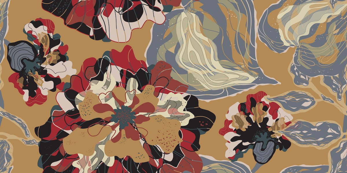 Papier peint nature - motifs de feuilles rousses et fleurs d'antan