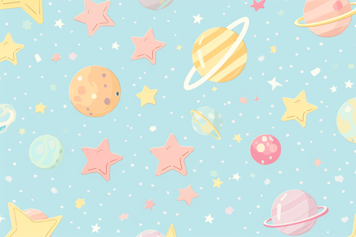 Papier peint enfant - Planètes pastel et étoiles rêveuses