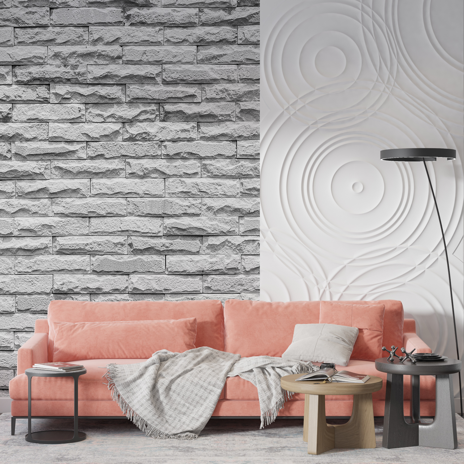 Papier Peint Pierre - Mur de Briques Grises et Blanches