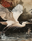Papier peint animaux - aigrettes blanches au bord de l'eau style estampe