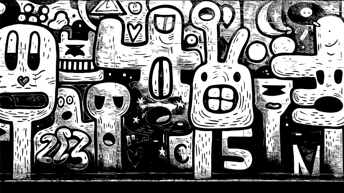 Schwarz-weiße Tapete - Kleine Monster