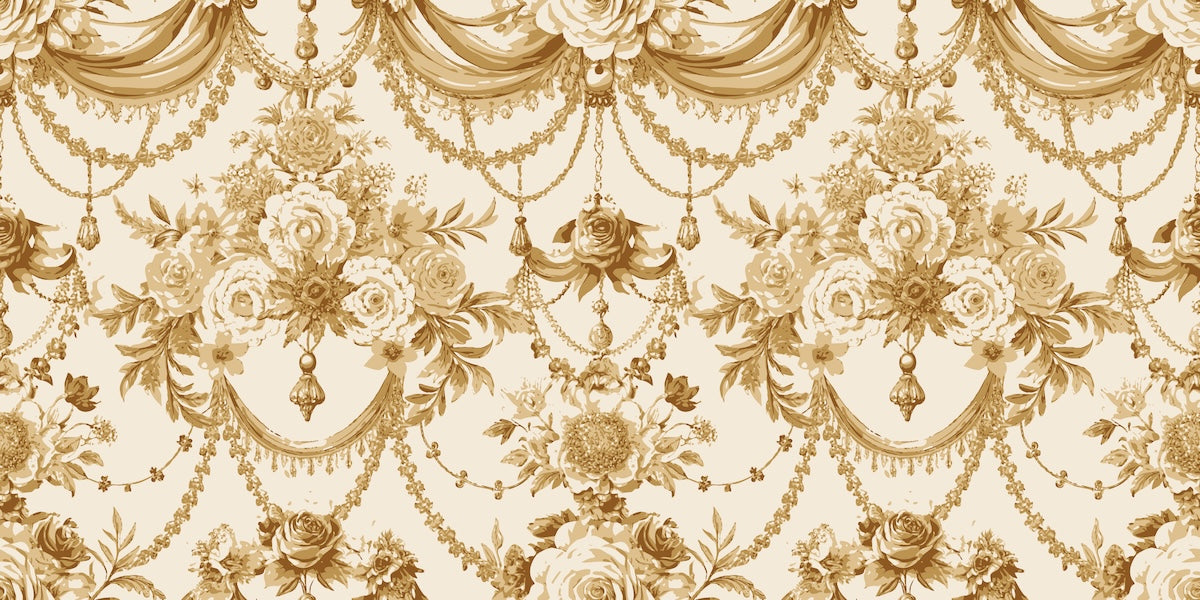 Papier peint rétro - dorures et guirlandes de fleurs d'antan