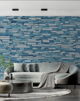 Papier Peint Pierre - Mur de Briques Bleues Pastel