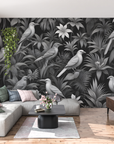 Floral Wallpaper - Birds and Flowers in Black and White
