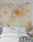 Floral Wallpaper - Golden Cherry Blossoms on a Cream Background