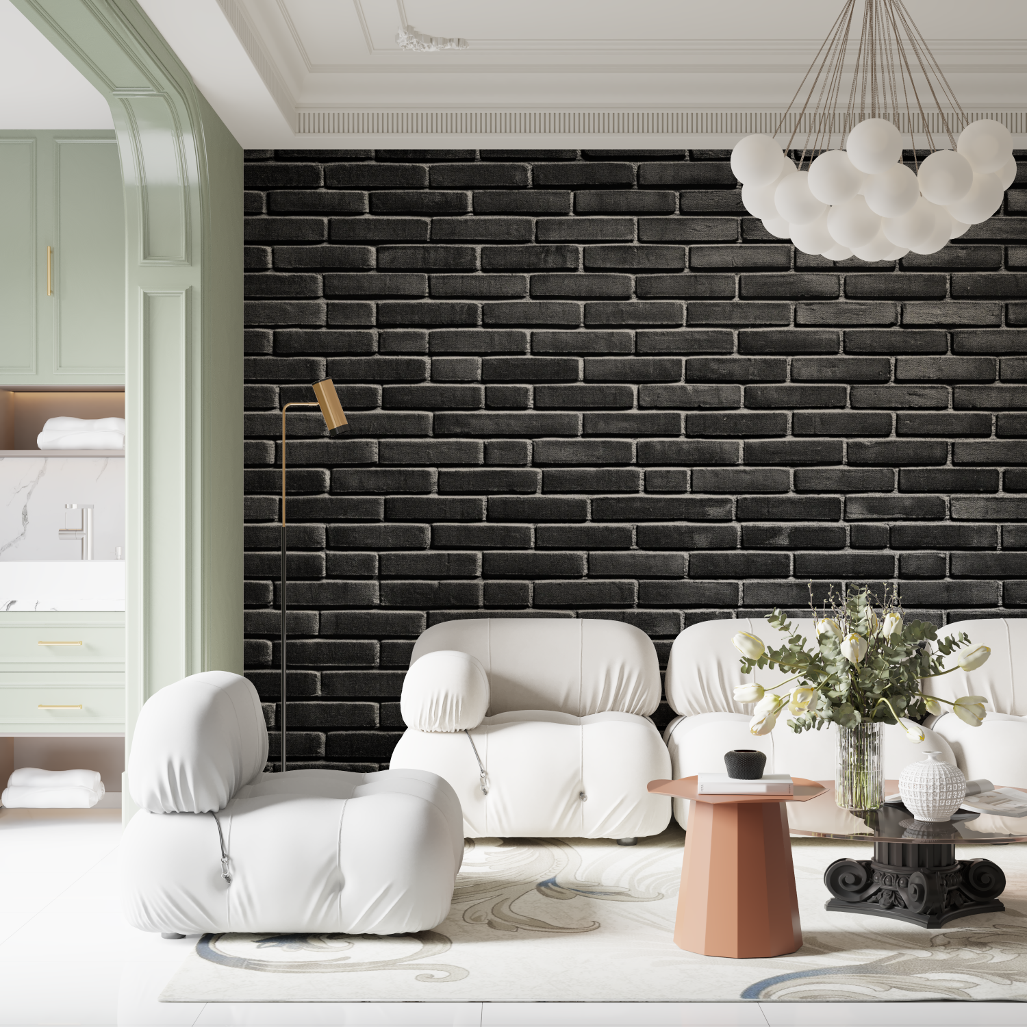 Papier Peint Pierre - Mur de Briques Noir Mat