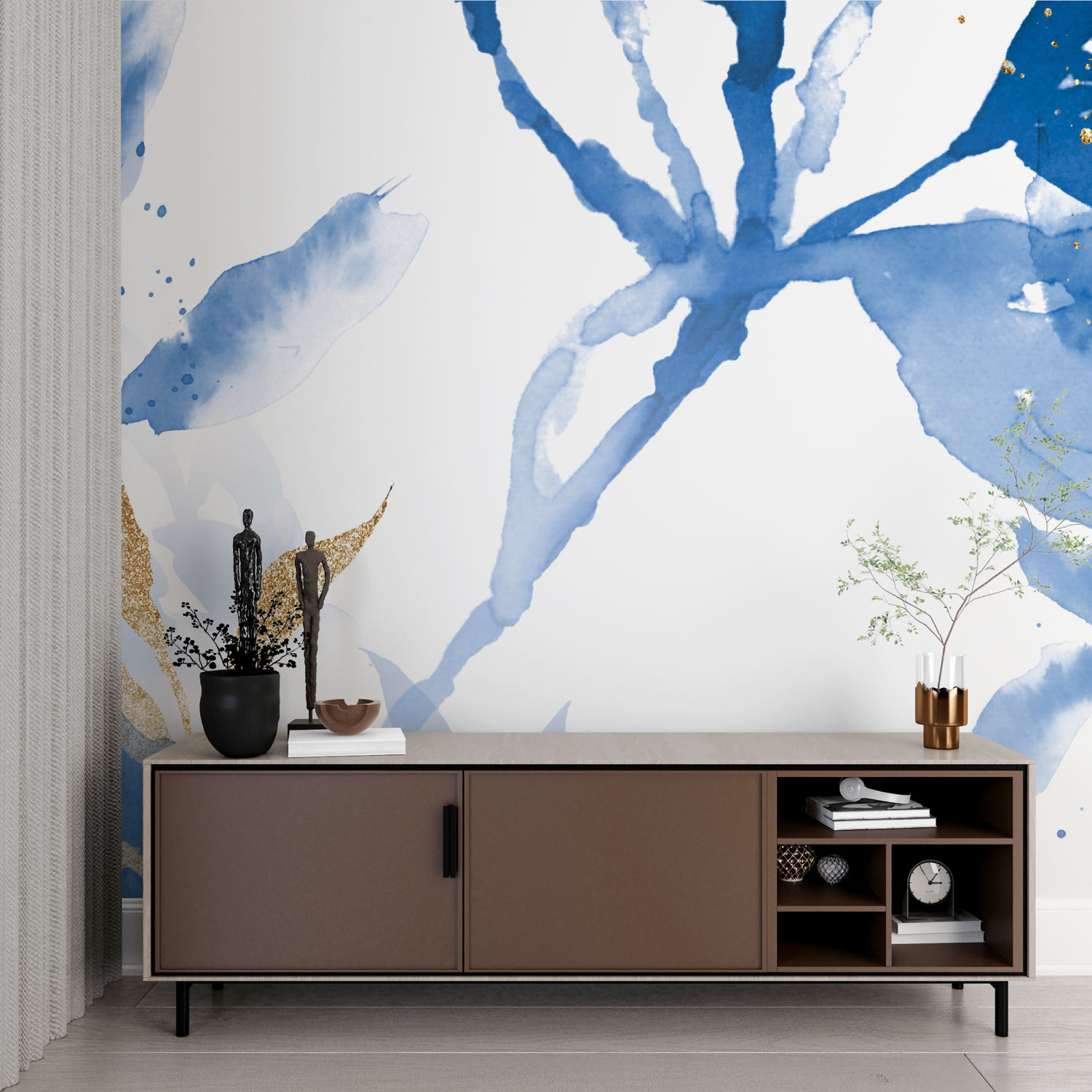 Papier Peint Floral - Illustration Bleue