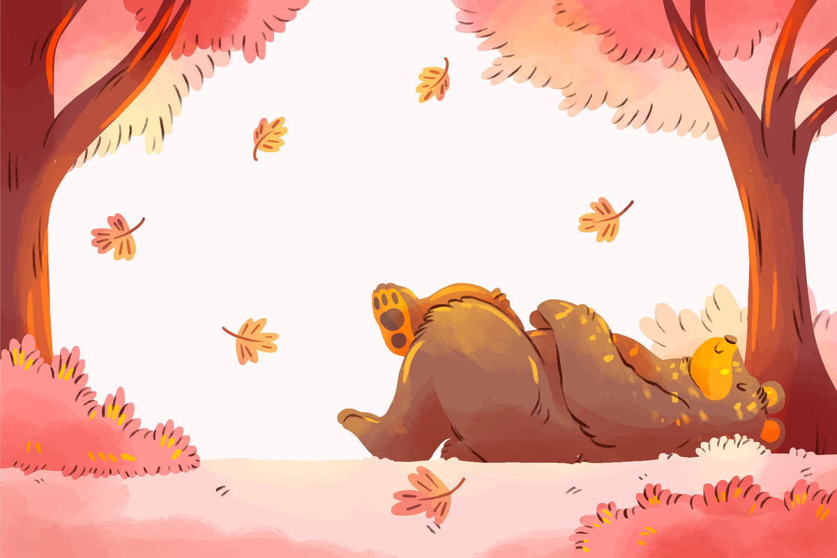 Papier peint enfant - Ours allongés sous les arbres d’automne