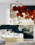 Japanese Wallpaper - Traditional Waves and Red Patterns