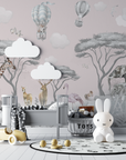 Children's Wallpaper - Pastel Safari and Hot Air Balloons