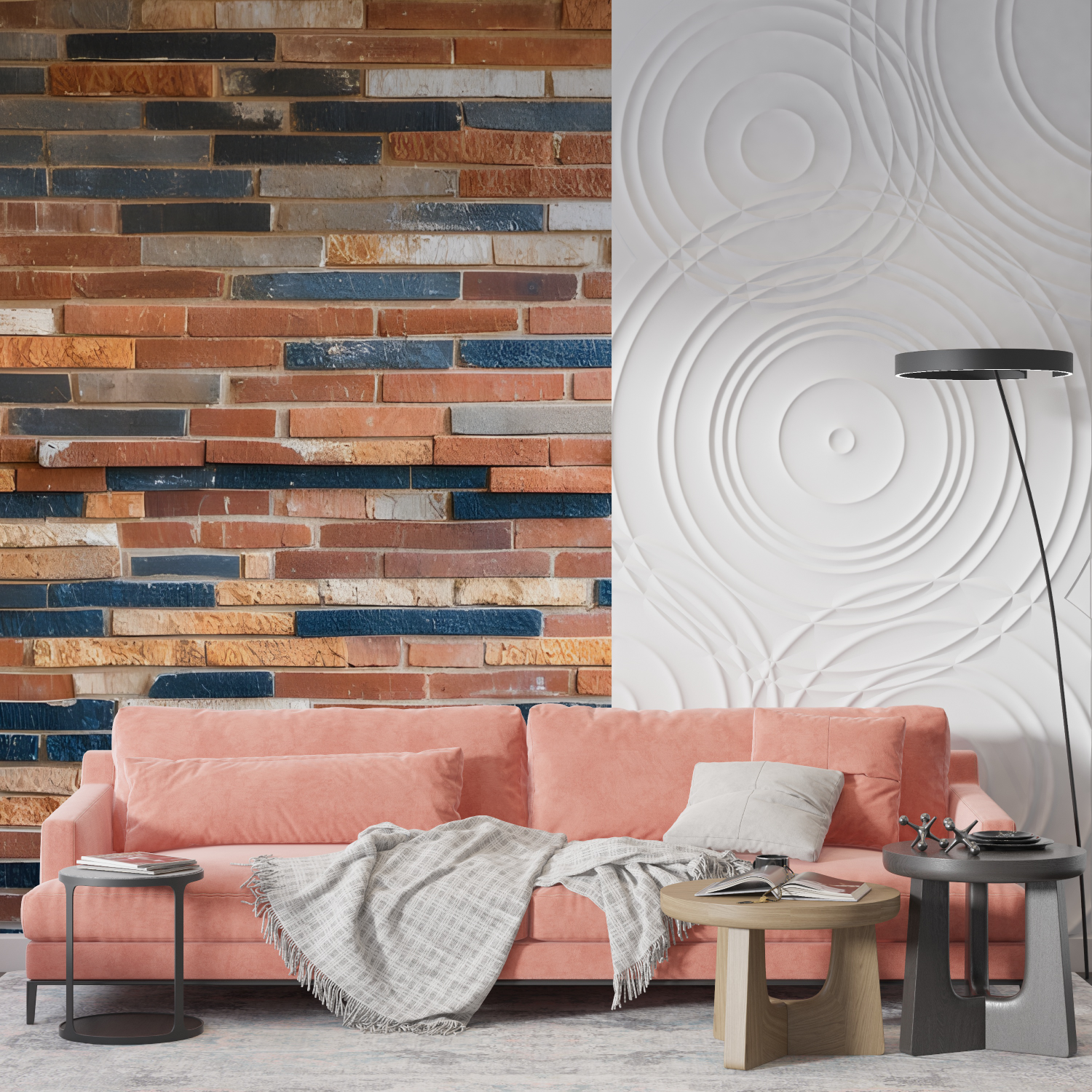 Non-woven wallpaper with trompe l'oeil effect, imitating a brick wall