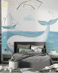 Papier Peint Enfant - Baleine Souriante et Voilier