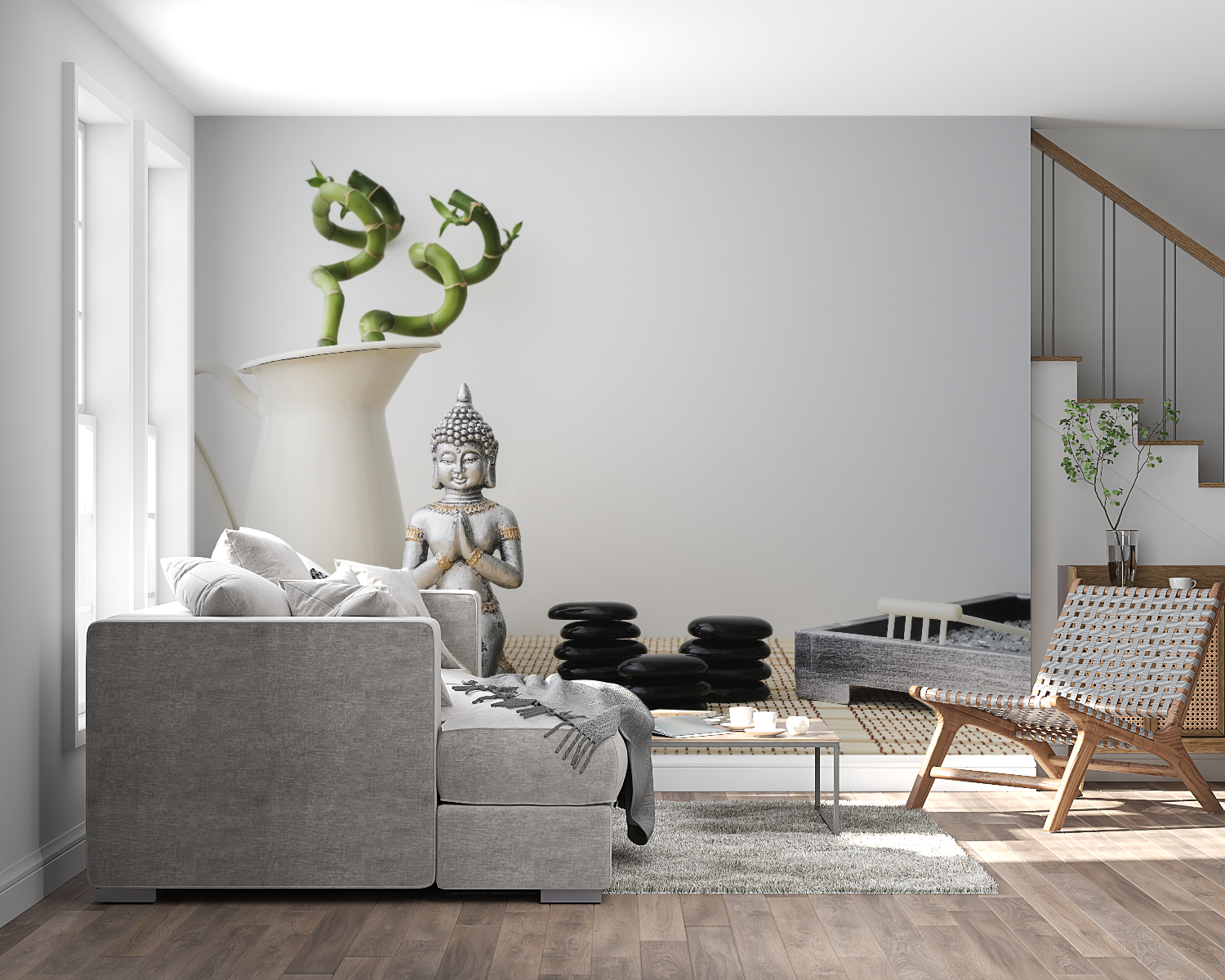 Japanese Wallpaper - Buddha Statue and White Zen Decor