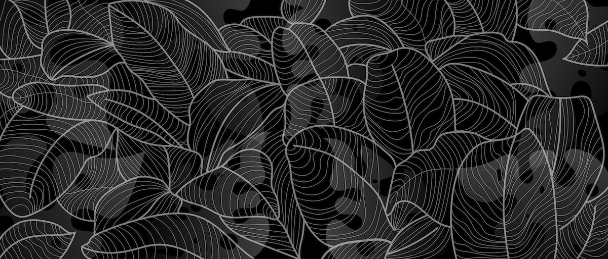 Papier peint nature - tapis de feuilles tropicales sombres