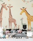 Kids Wallpaper - Loving Giraffes and Cherry Blossoms