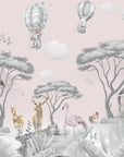 Children's Wallpaper - Pastel Safari and Hot Air Balloons