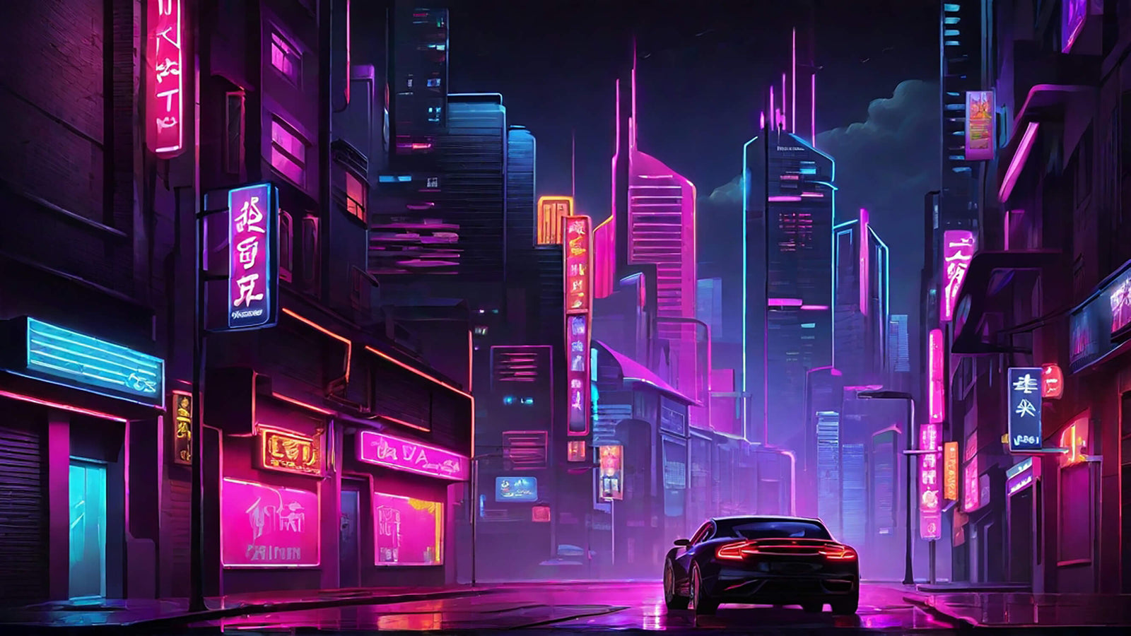 Papier Peint Gaming - Ville Cyberpunk et Lumières Néon