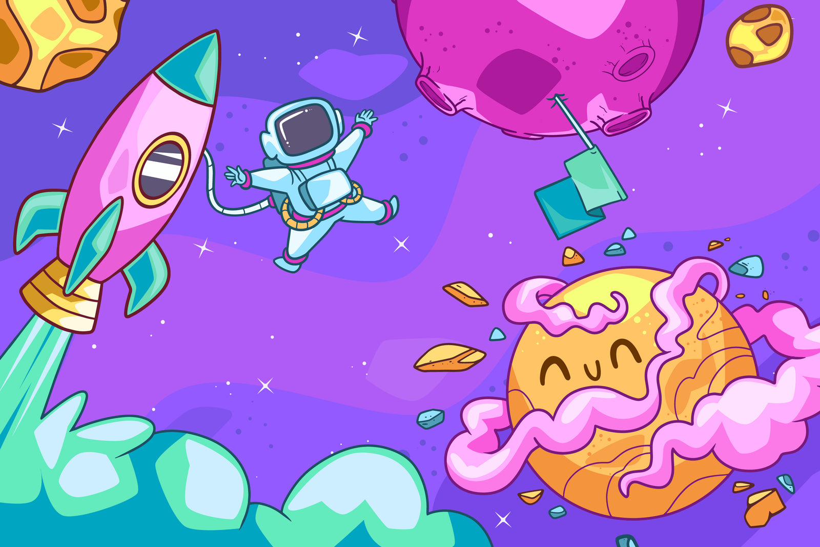 Papier peint enfant – Espace et astronaute coloré