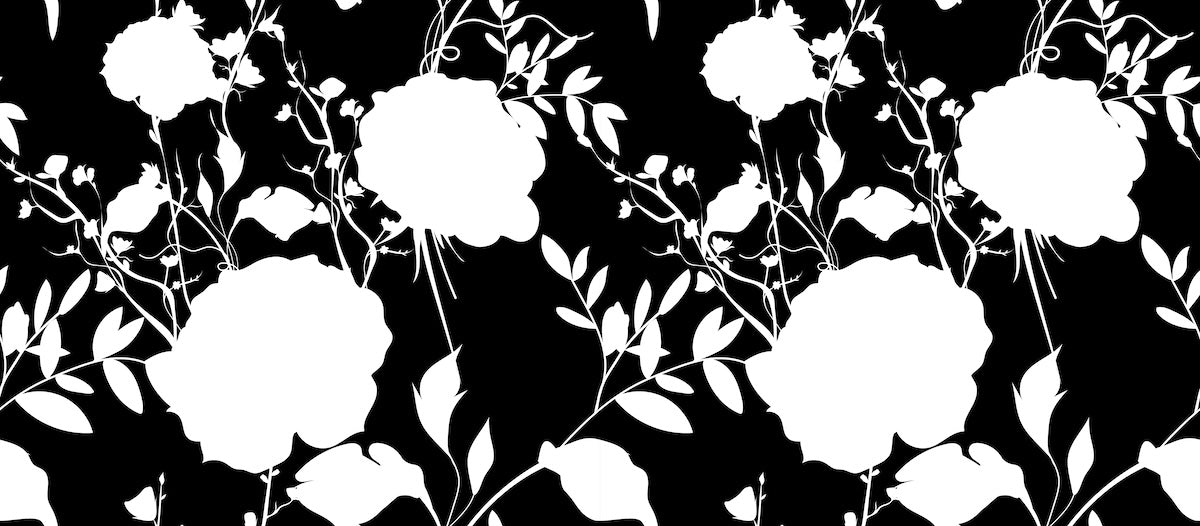 Papier peint fleuri - roses blanches noir et blanc