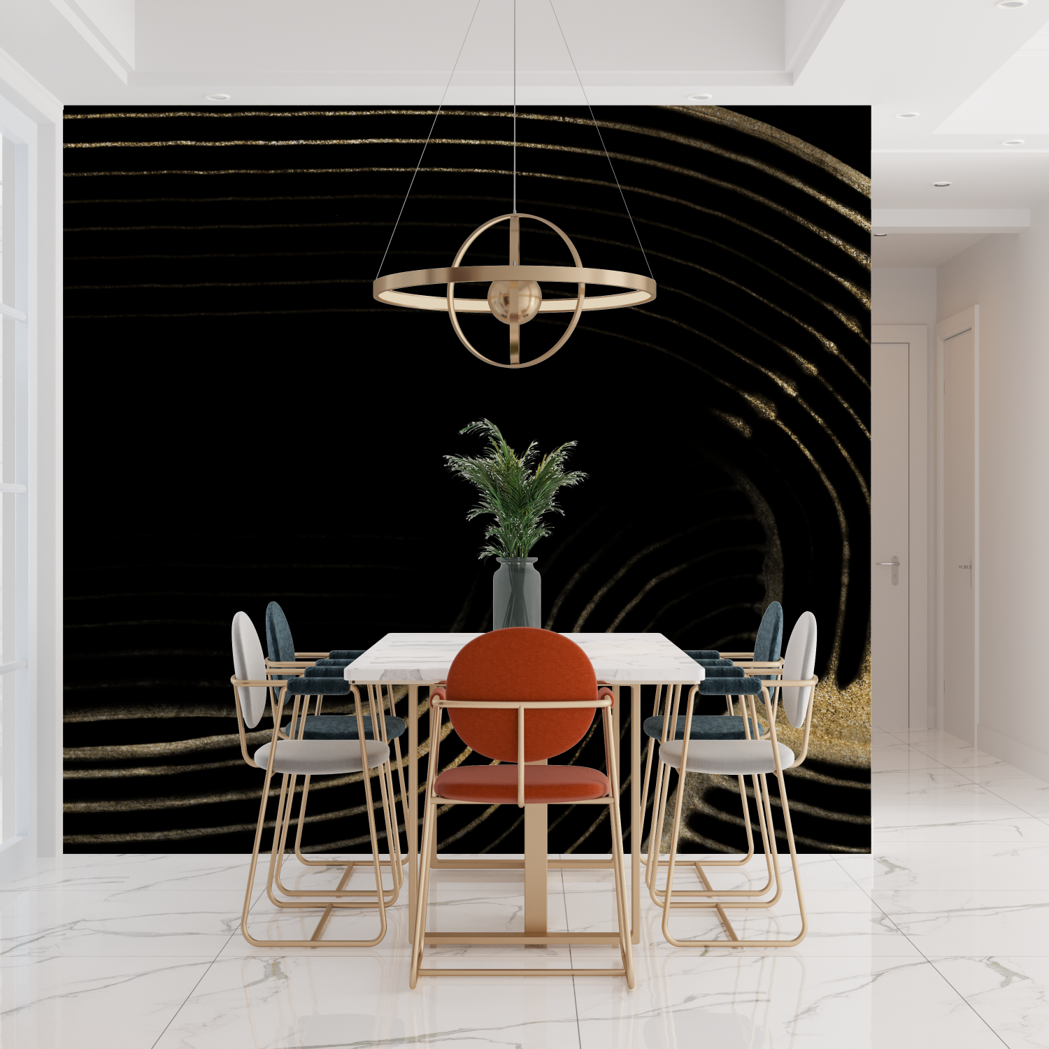 Papier Peint Art & Déco - Lignes Dorées Ondulantes