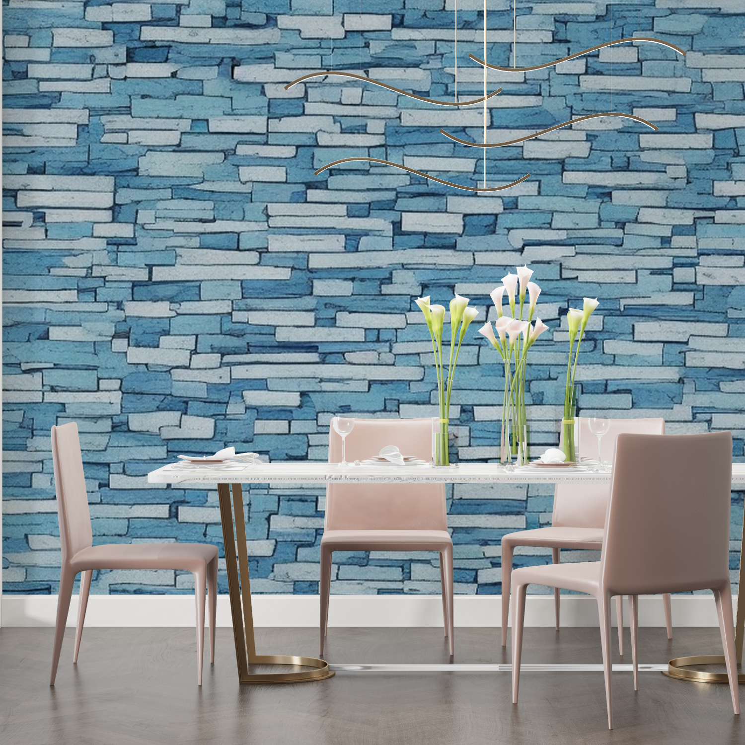 Papier Peint Pierre - Mur de Briques Bleues Pastel