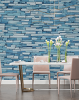 Papier Peint Pierre - Mur de Briques Bleues Pastel