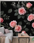 Floral Wallpaper - Pink Roses on Black Background
