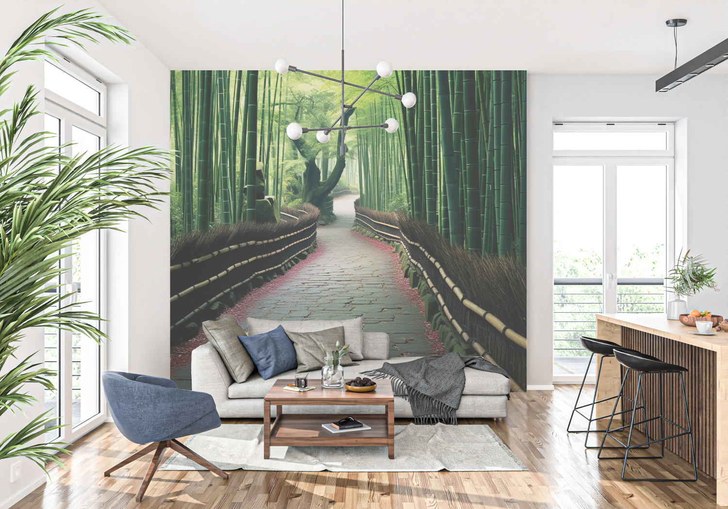 Papier Peint Japonais - Chemin dans une Forêt de Bambous
