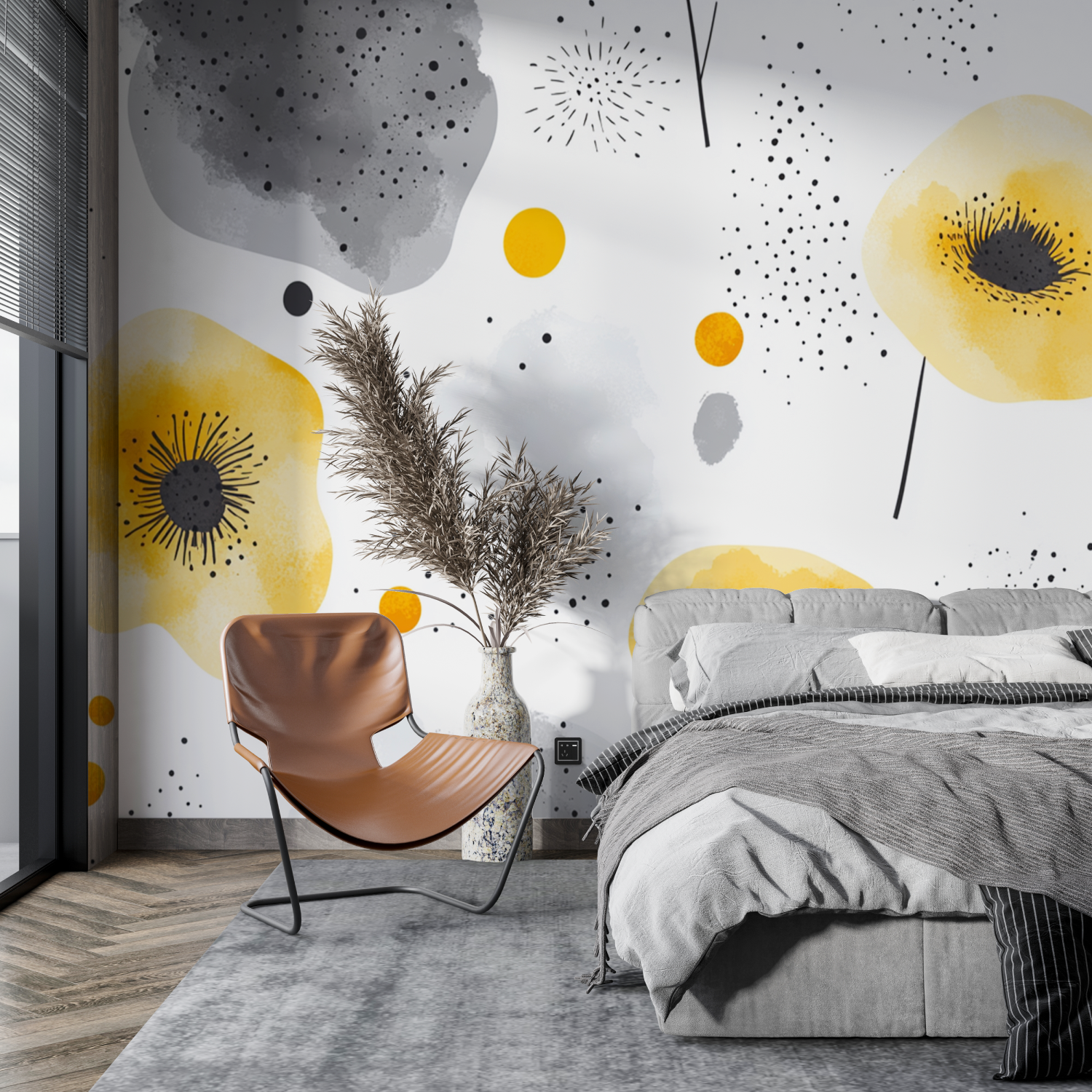 Pastel Yellow and Gray Fleurds Wallpaper