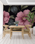 Floral Wallpaper - Large Pink Peonies on Black Background