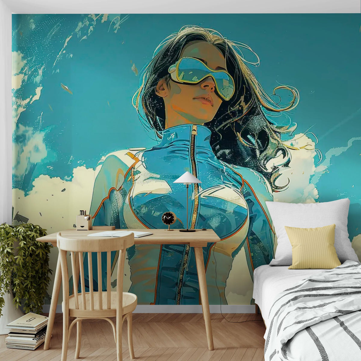 Tapete mit Illustration – Futuristische Heldin