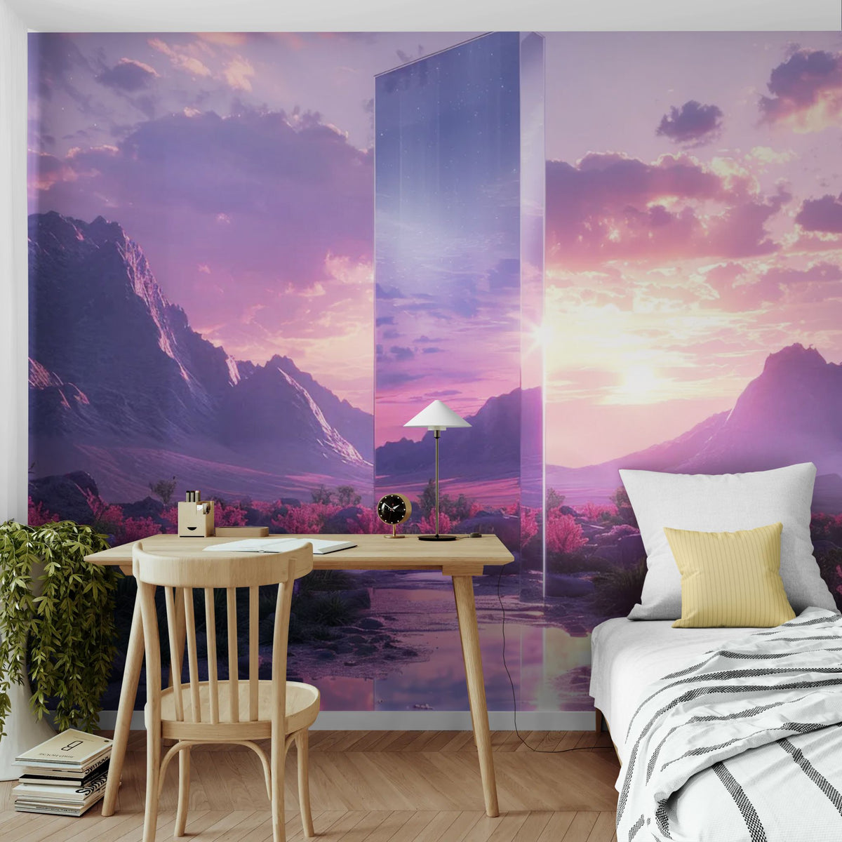 Fantastic wallpaper - Monolith in the middle of a mountain landscape