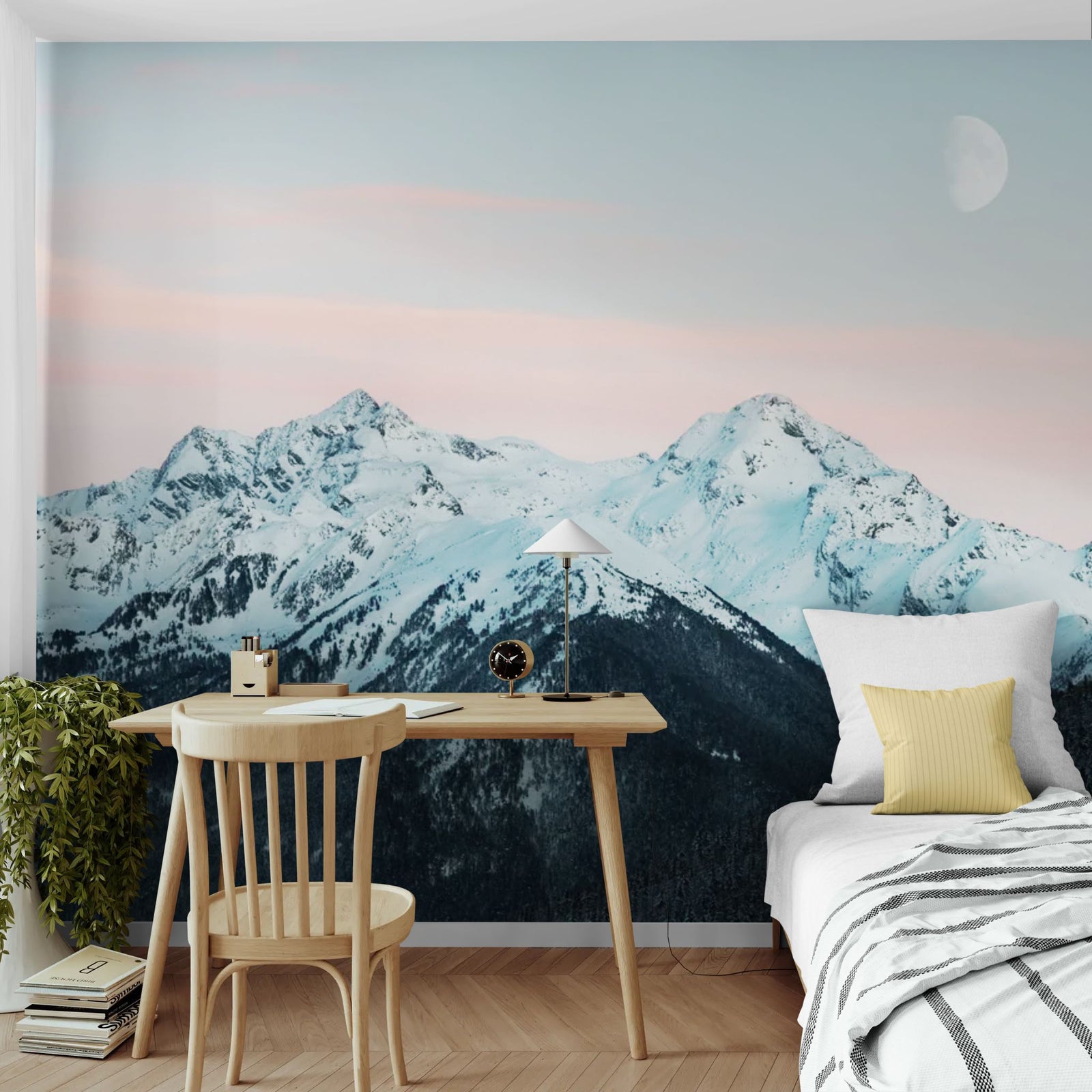 Papier Peint Montagne - Chaîne de Sommets sous la Lune