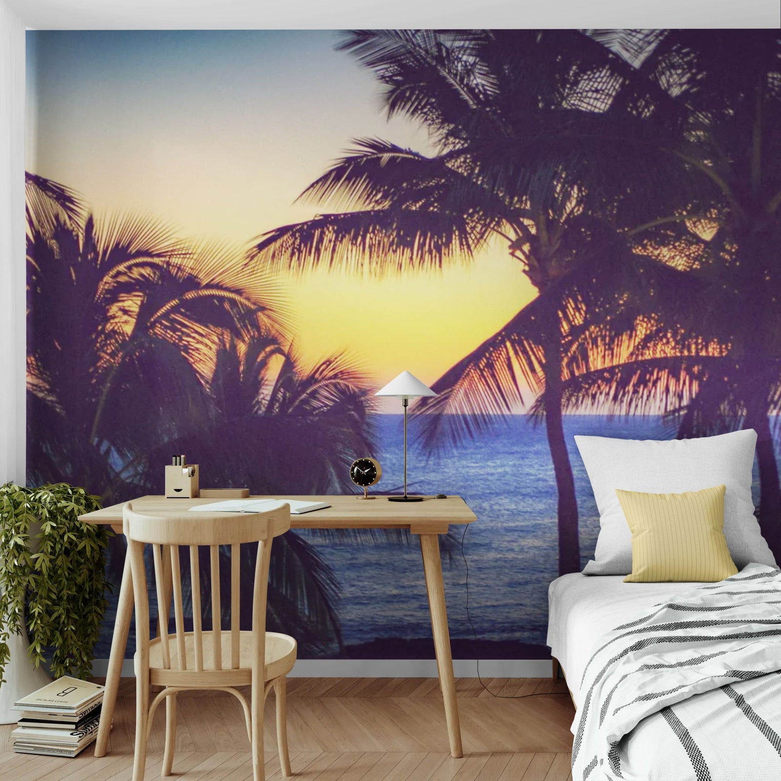 Papier Peint Plage Tropicale - Palmiers au Soleil Couchant