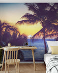 Papier Peint Plage Tropicale - Palmiers au Soleil Couchant