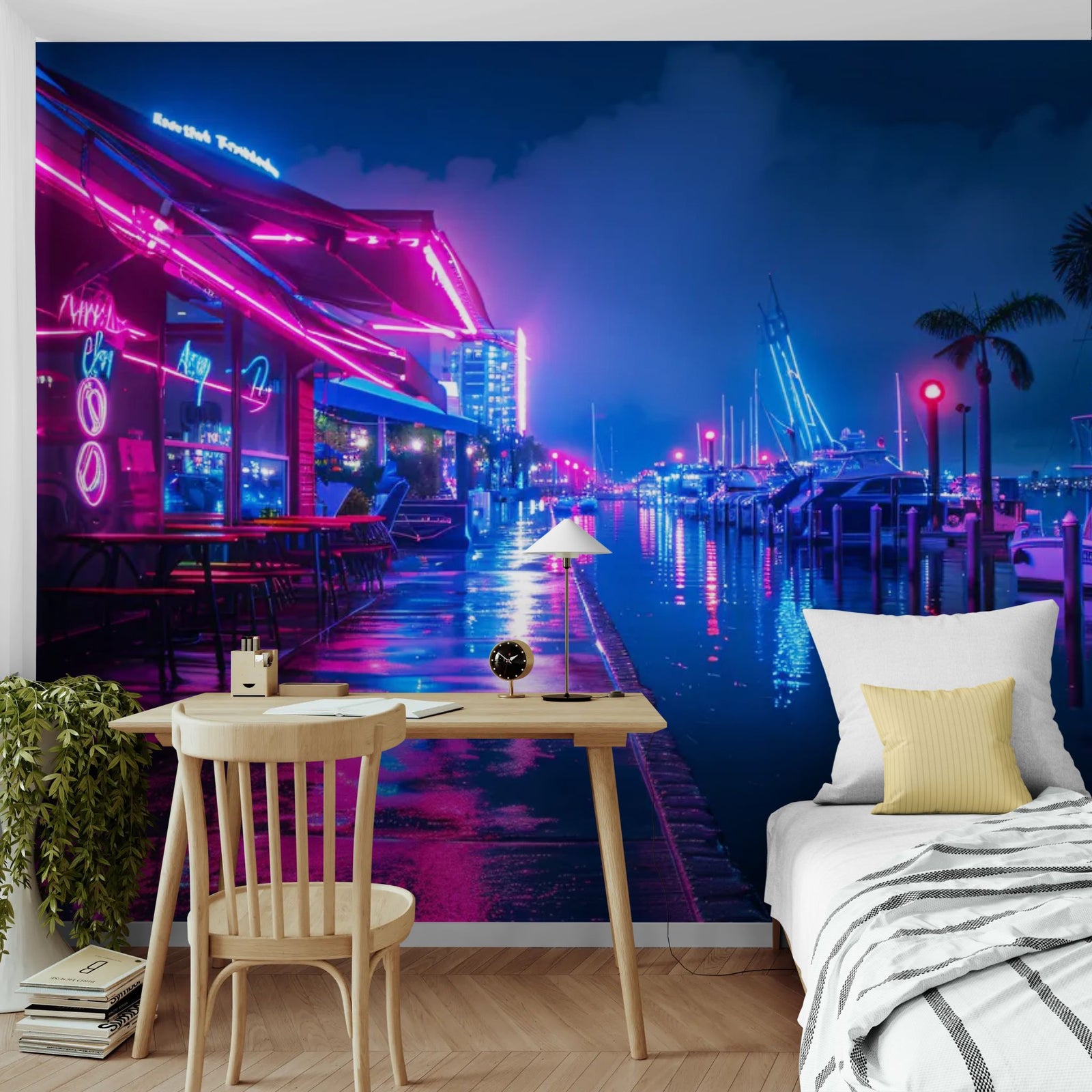 Papier Peint Marina - Quai Néon Bord de Mer