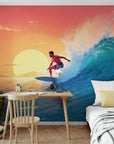 Papier Peint Surf - Vague du Soleil Couchant