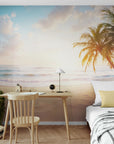 Papier Peint Plage - Aube Sable Blanc & Cocotiers
