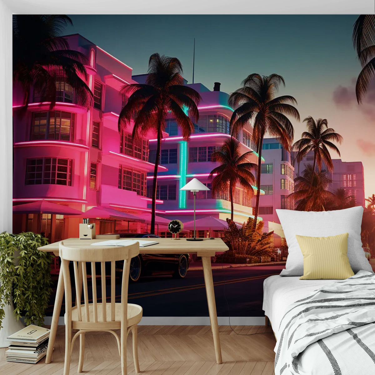 Tapete Miami - Ocean Drive Retro mit Neonlichtern
