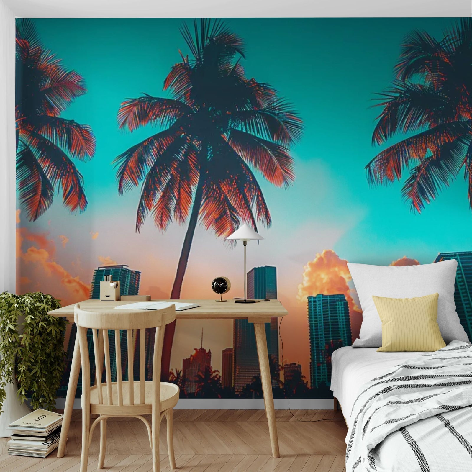 Papier Peint Ville - Skyline Miami Sunset