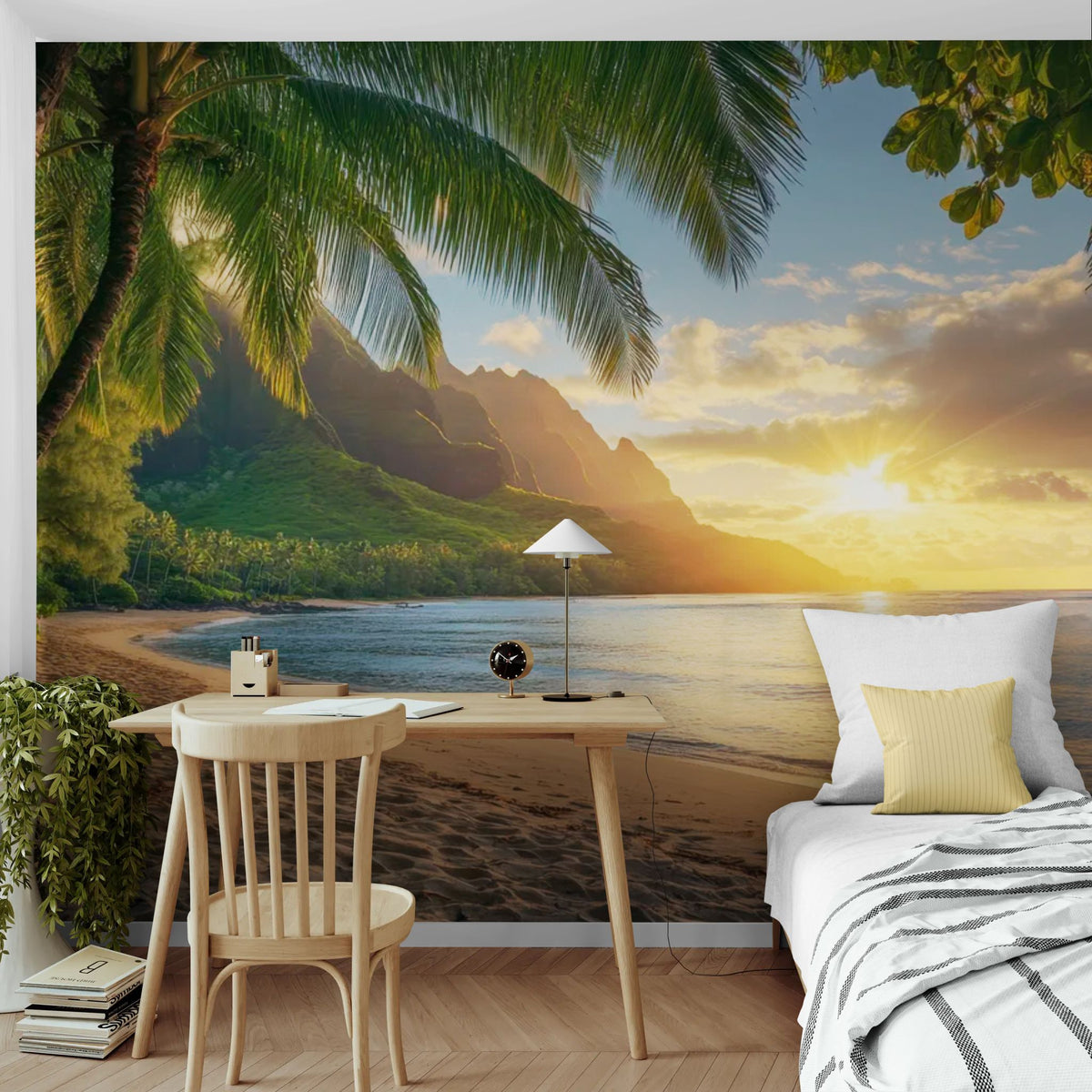 Papier peint plage - Plage hawaïenne avec palmiers