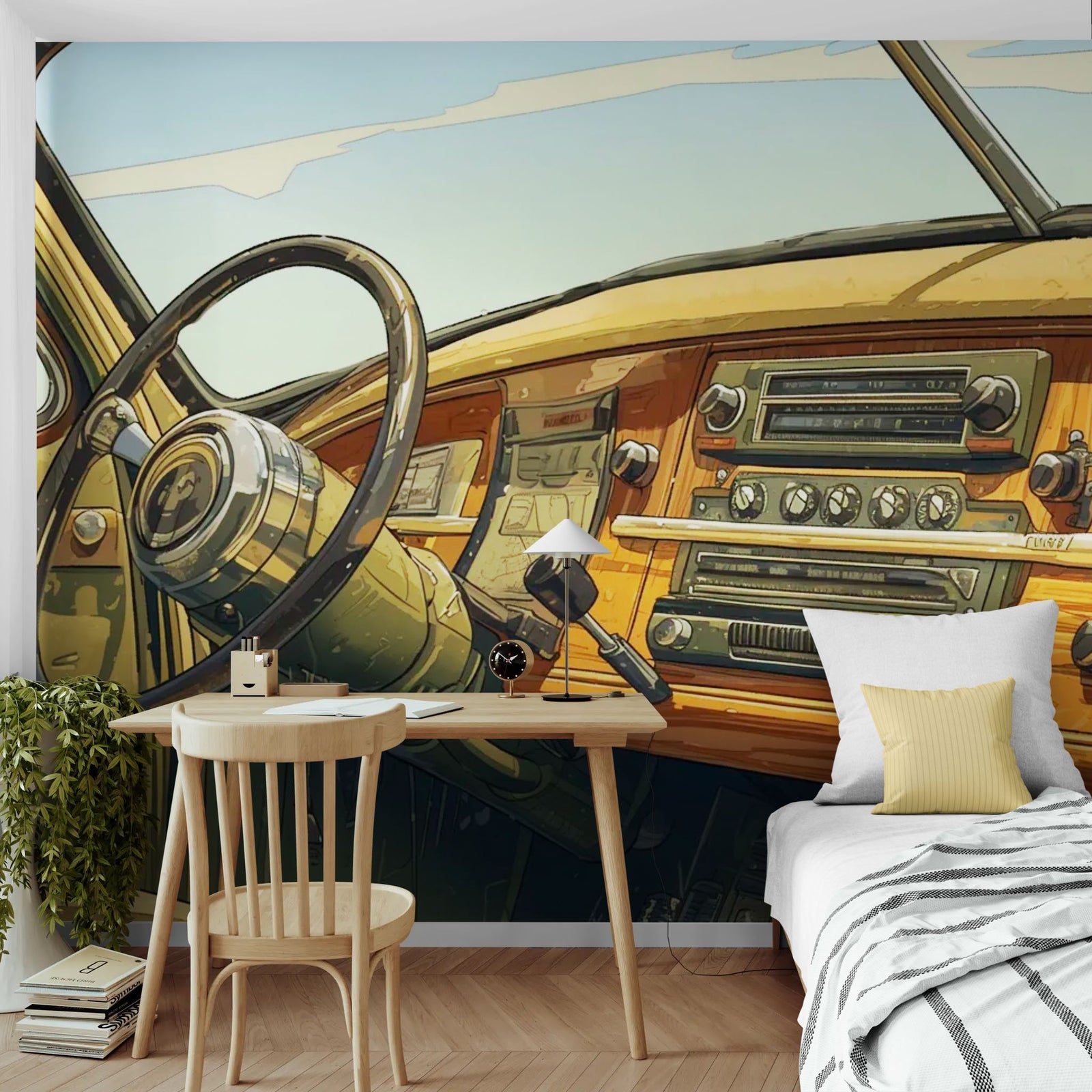 Papier Peint Vintage Voiture - Tableau de Bord Oldtimer