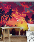 Papier Peint Pop Art Tropical - Sunset Palmiers Silhouettes