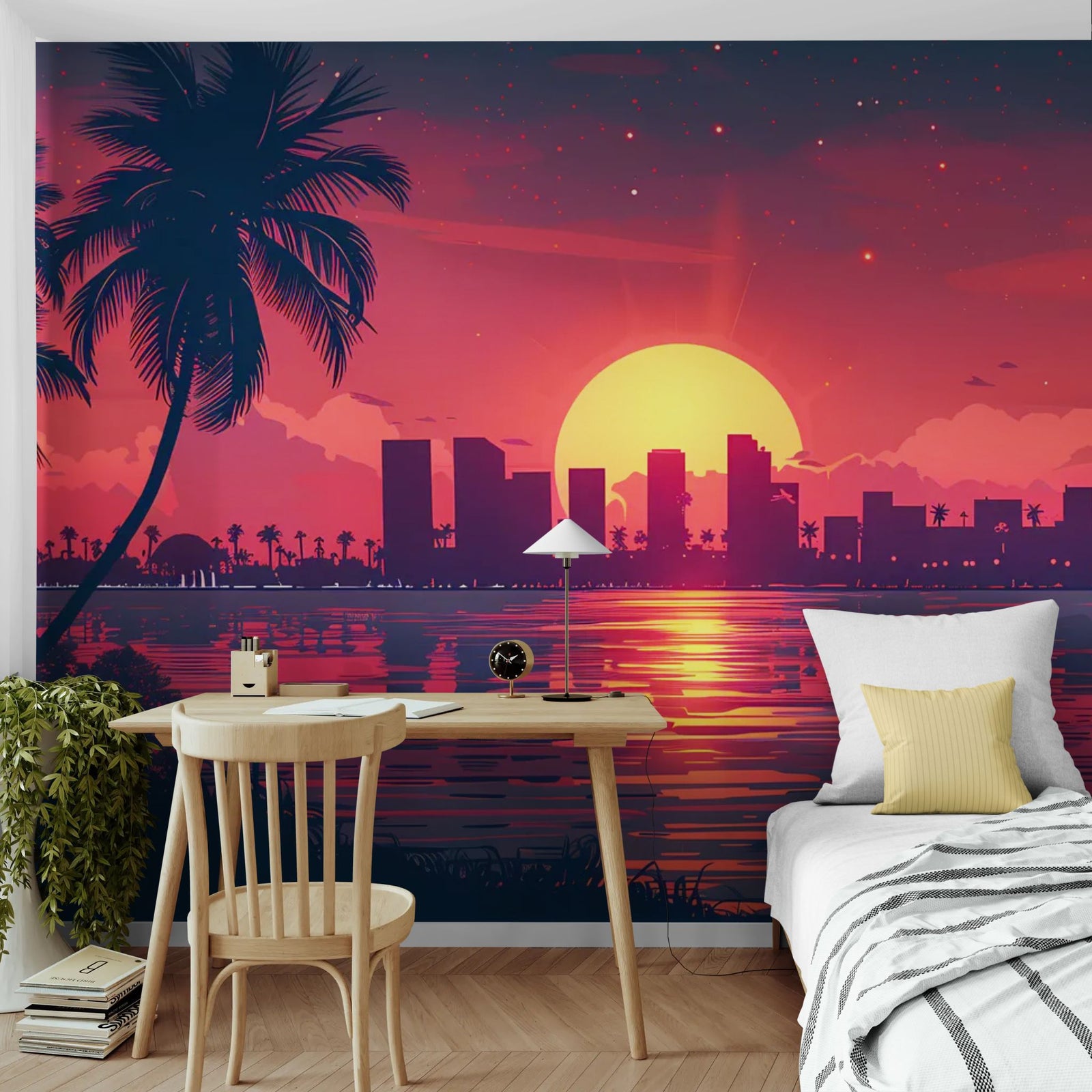 Papier Peint Tropical Sunset - Skyline Miami Mood