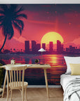 Papier Peint Tropical Sunset - Skyline Miami Mood
