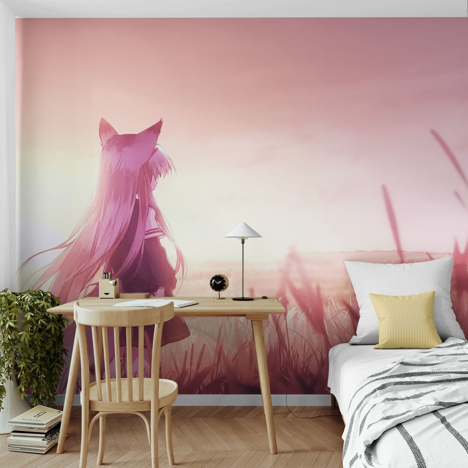 Papier Peint Anime - Fille Renard au Crépuscule