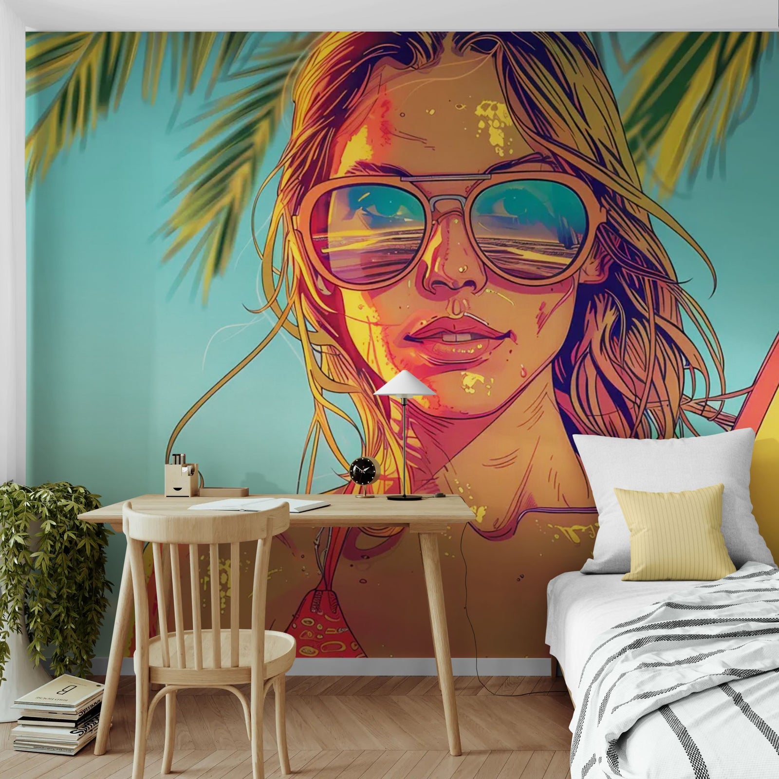 Papier Peint Summer – Surfeuse Tropicale