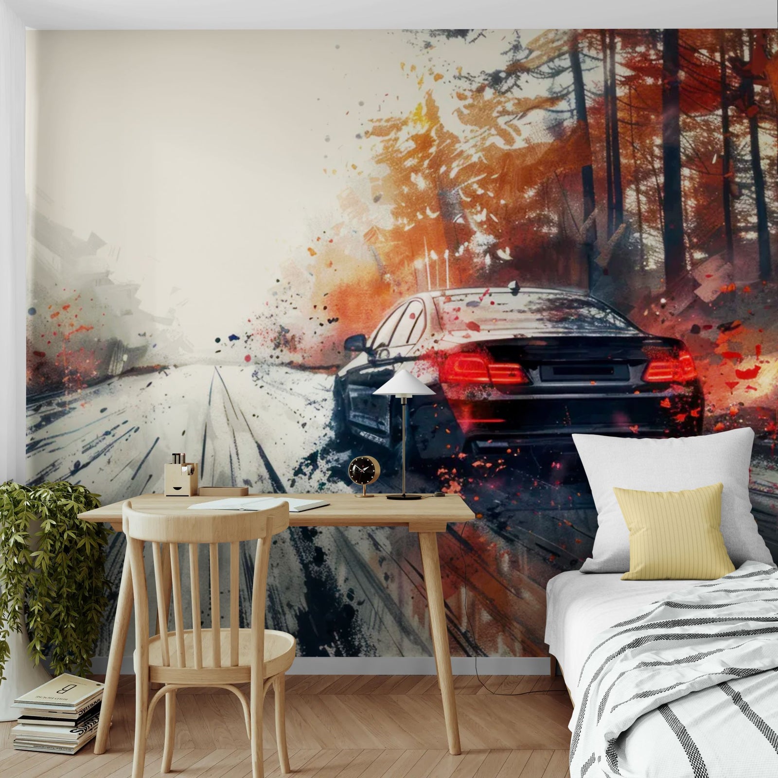 Papier Peint Voiture – Drift Forêt Aquarelle