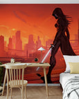 Papier Peint Cyberpunk - Ninja sur Ville Futuriste